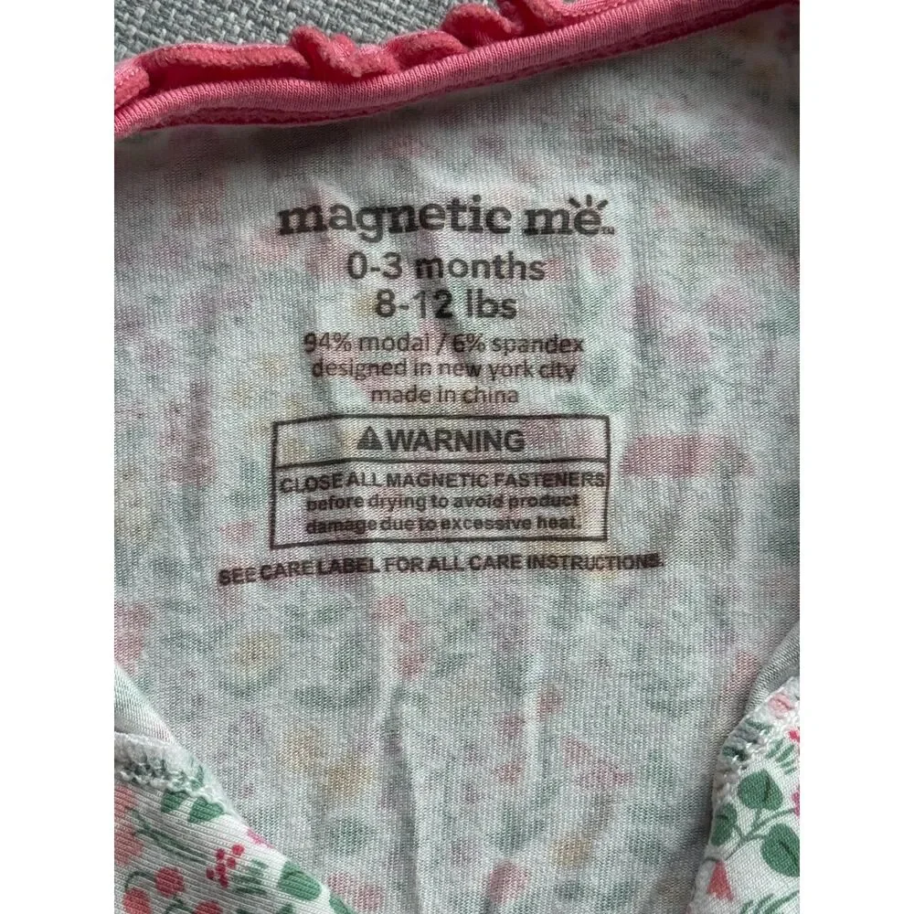 +Magnetic Me Magnetic Footie Sleeper Garden Gnome Floral Pink Ruffle 0-3M